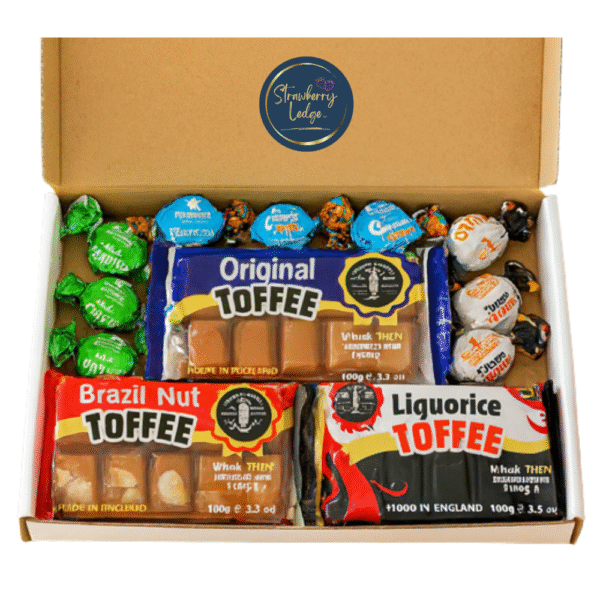 Letterbox toffee gift box with 6 varieties of British toffee