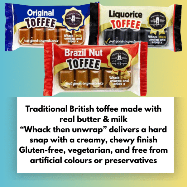 Original, Liquorice and Brazil Nut toffee bars from Strawberry Ledge gift box