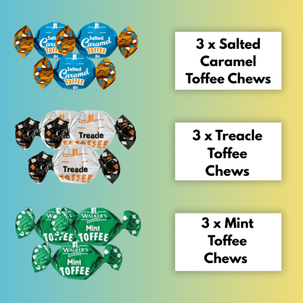 Salted Caramel, Treacle and Mint toffee chews in Strawberry Ledge gift box