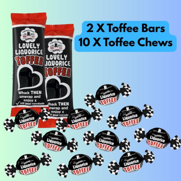 Liquorice toffee bars and individually wrapped liquorice toffee chews