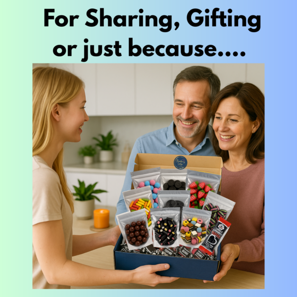 Liquorice sweets gift box being handed over as a thoughtful gift for sharing